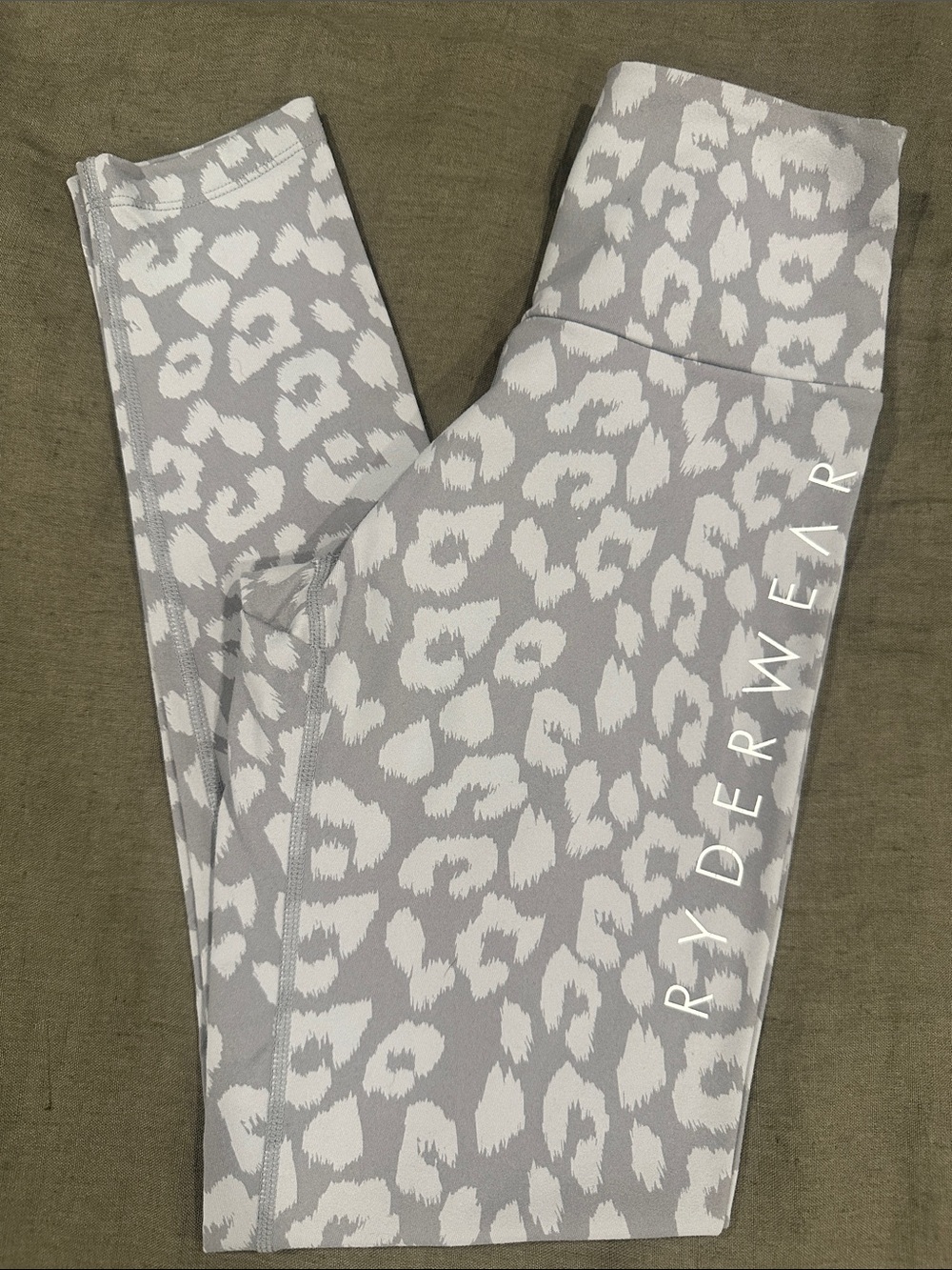 Ryderwear Gray and White Leopard Print Leggings with Side Logo